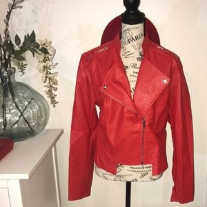 Brand new, red faux leather moto jacket.